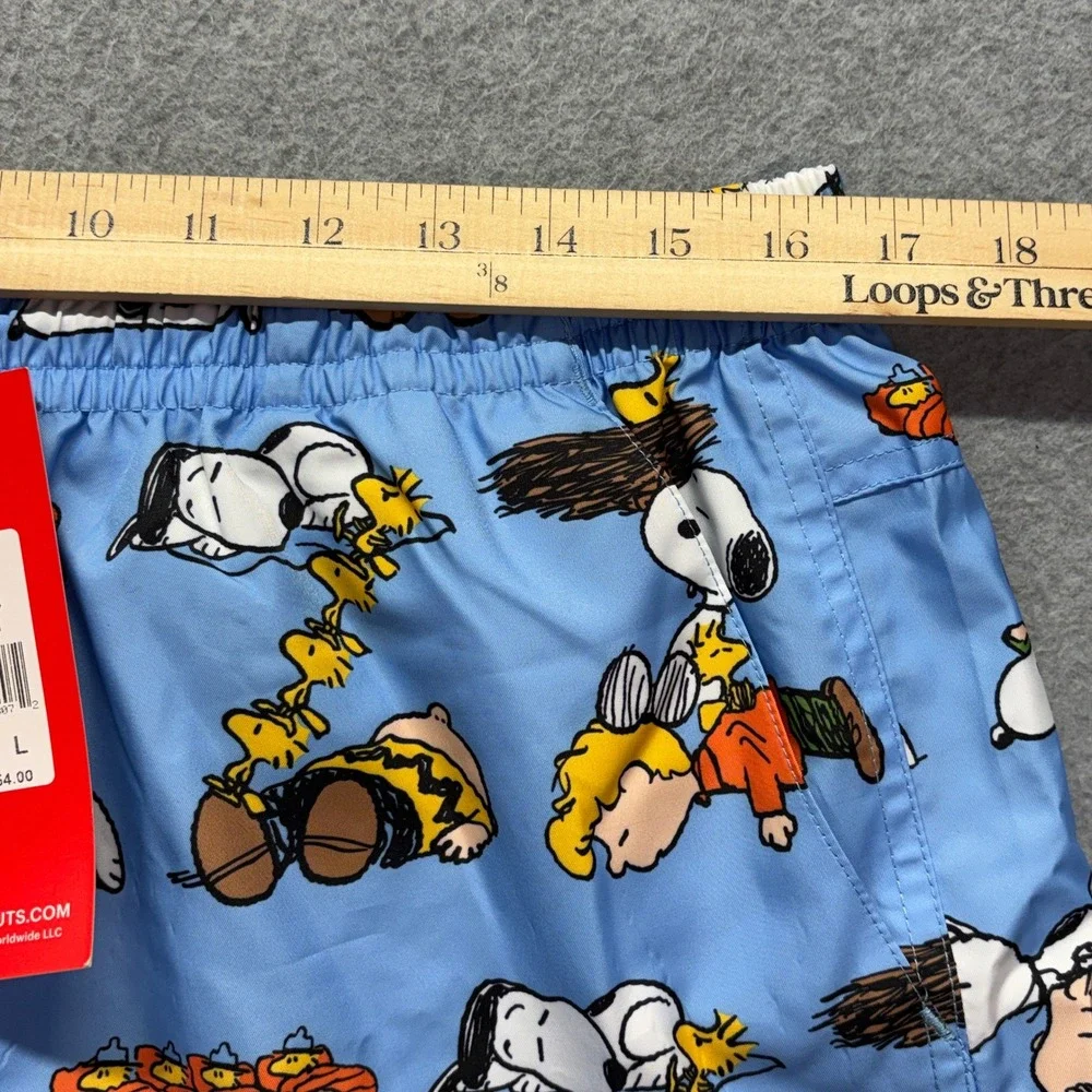 Peanuts Snoopy Charlie Brown Swim Trunks Mens Large Blue All Over Print NWT